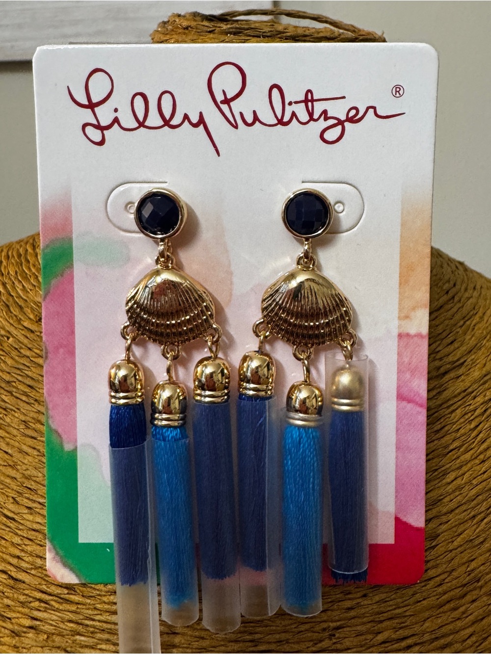 Lilly Pulitzer Gold-tone Shell Earrings with Blue Tassels
